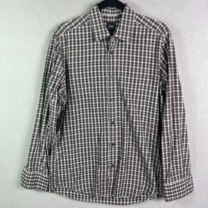 Hugo Boss Shirt Mens M Brown Plaid Long Sleeve  Regular Fit Casual